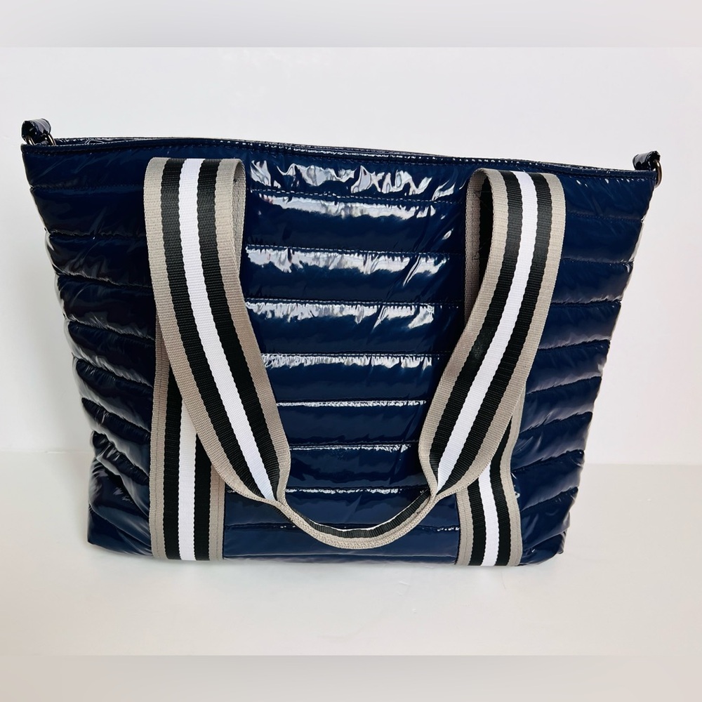 Think Royln Patent Wingman Puffer Tote Large Cobalt Blue Travel Shoulder Bag - Picture 1 of 16